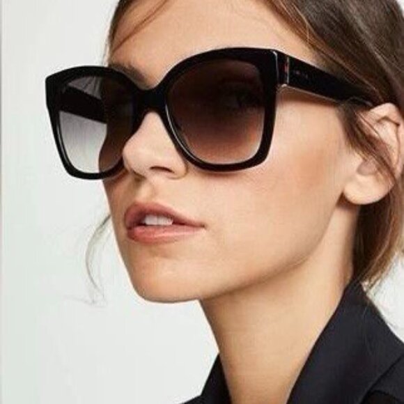 Gucci GG0459S 001 Sunglasses Black Cat Eye Frame, Grey Lenses main image 9